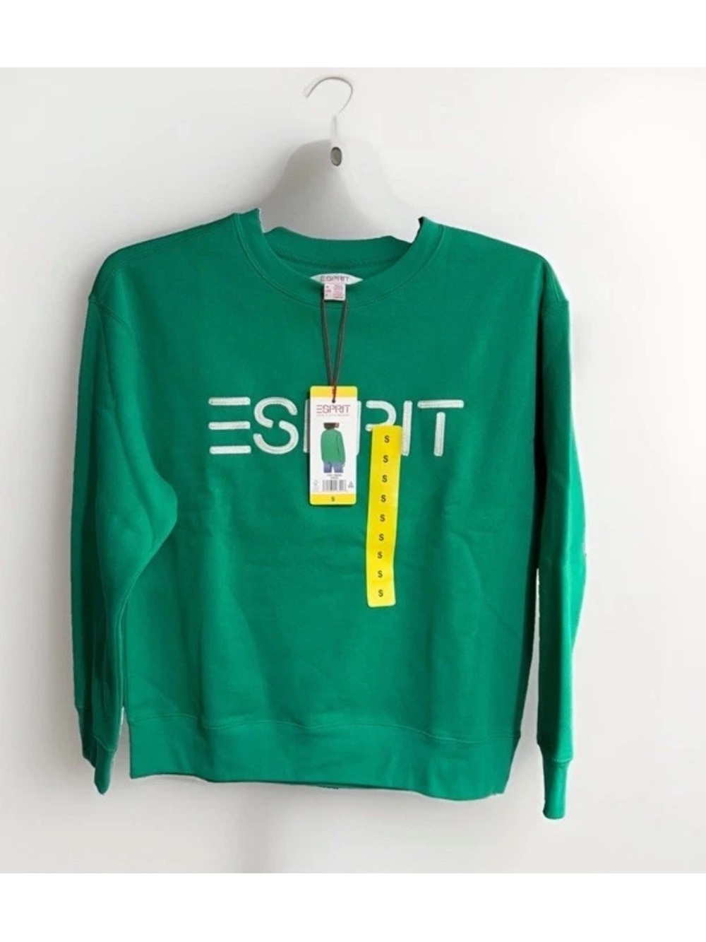 Esprit Women's Logo Fleece Crewneck Sweatshirt GREEN Viral 80's Costco S NEW